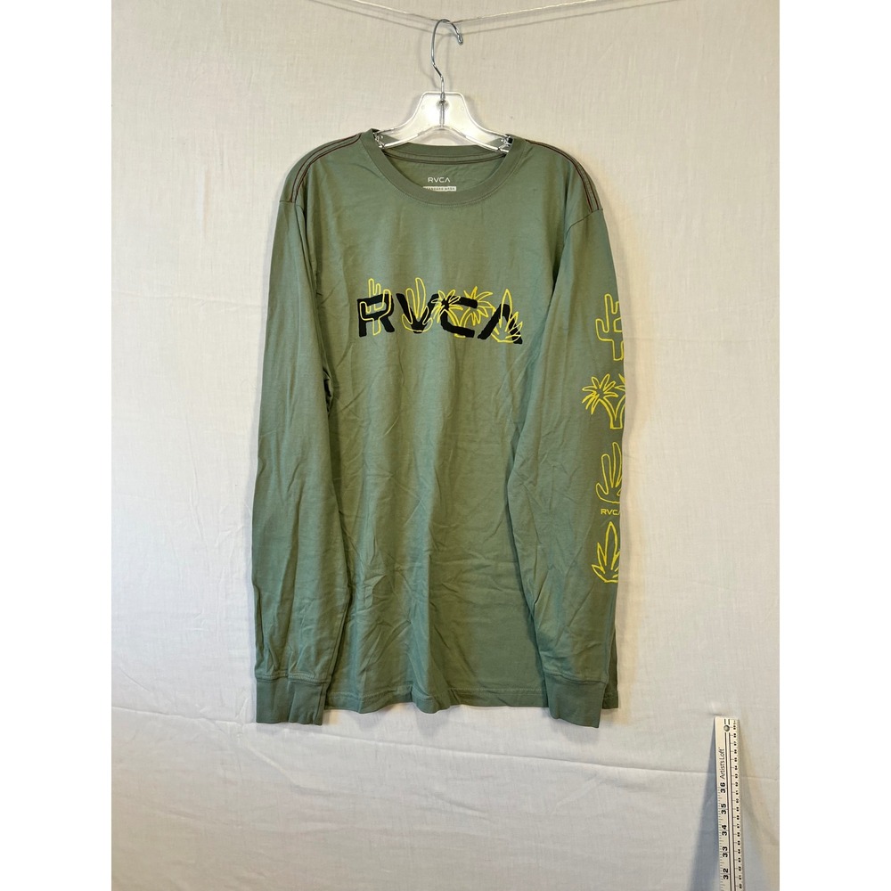 RVCA Mens Large Sage Green Cactus Palm Graphic Long Sleeve T-Shirt Regular Fit